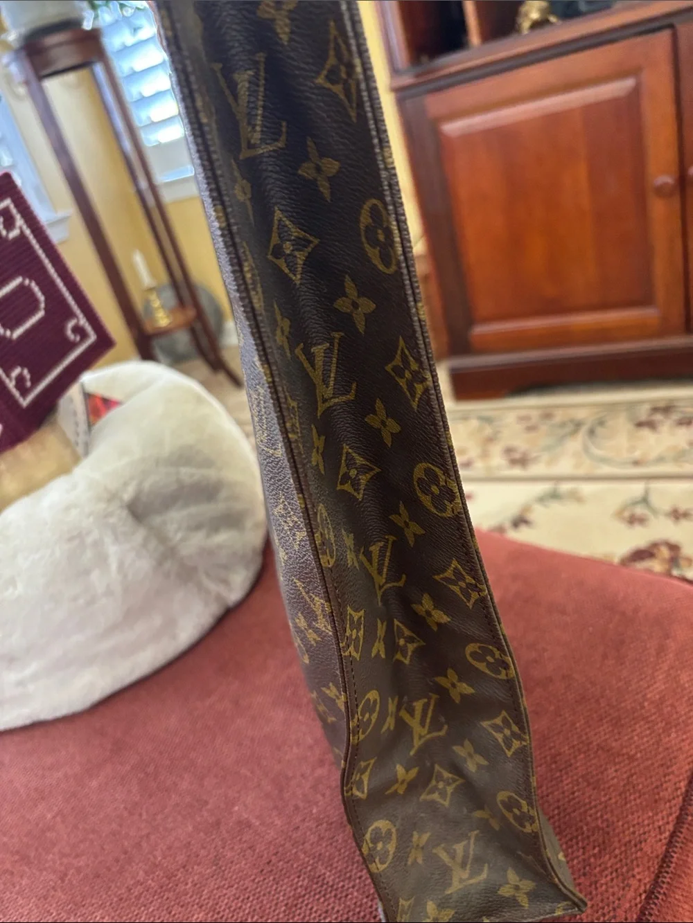 Authentic Louis Vuitton Brown Monogram Canvas Shopper with Tan Leather Handles